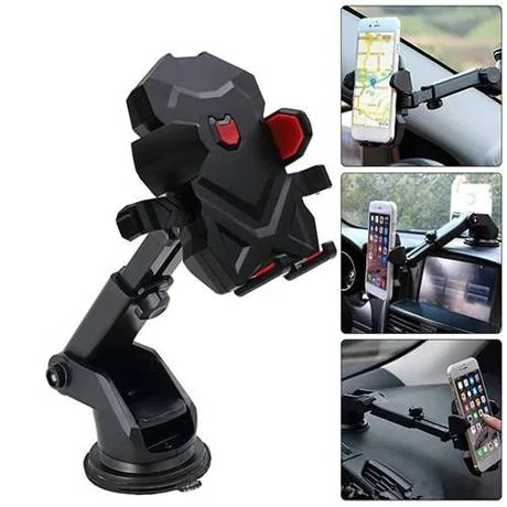 Uchwyt samochodowy z ramionami na szybę i deskę rozdzielczą, czarny