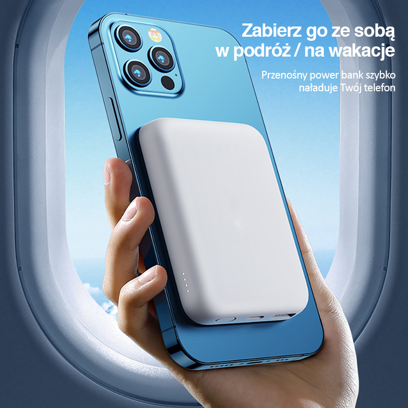 power bank akumulator magsafe 10000mah, bezprzewodowe ładowanie, biały