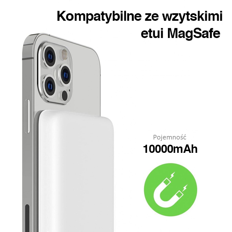 Power bank akumulator MagSafe 10000mAh, bezprzewodowe ładowanie, biały