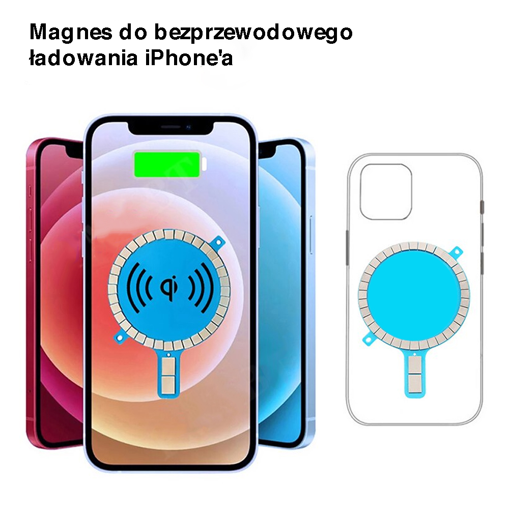 Adapter do Magsafe, metalowy pierścień ring do przyklejenia na etui, srebrny