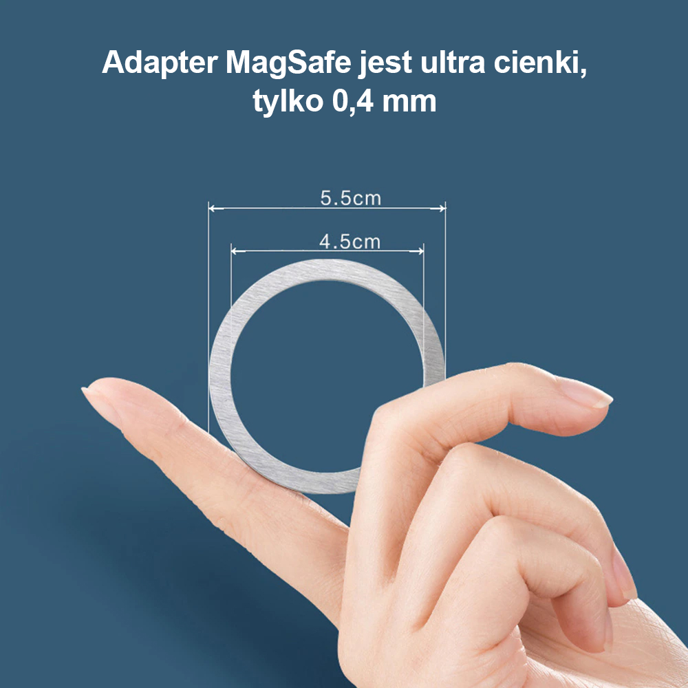 Adapter do Magsafe, metalowy pierścień ring do przyklejenia na etui, srebrny