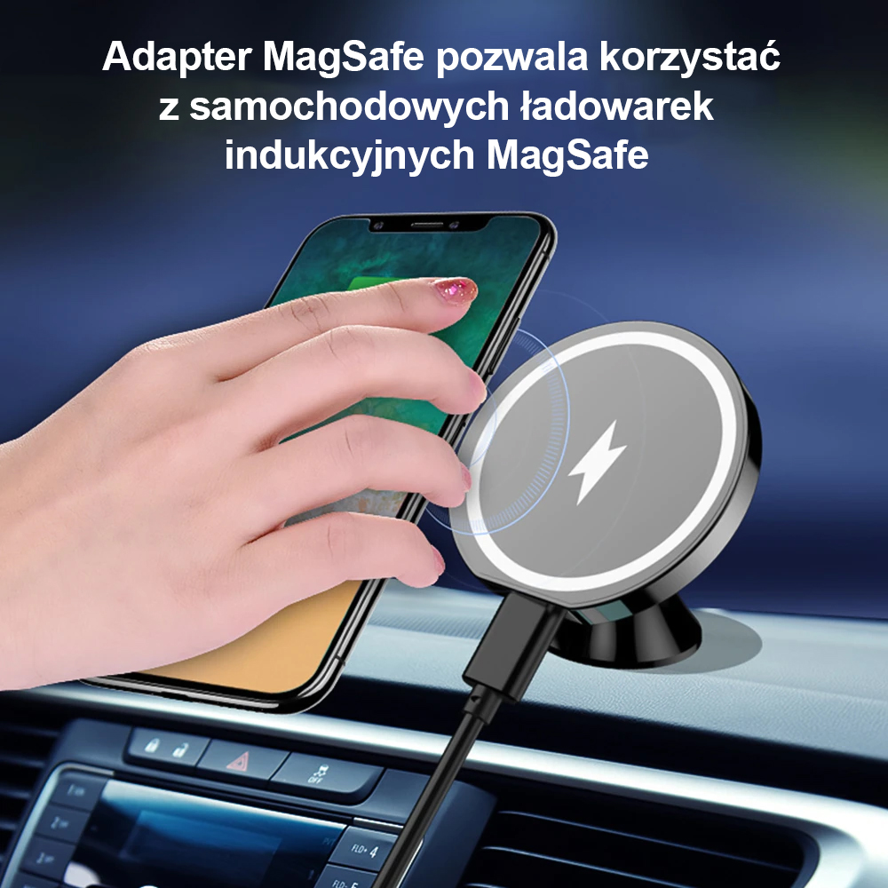 Adapter do Magsafe, metalowy pierścień ring do przyklejenia na etui, srebrny
