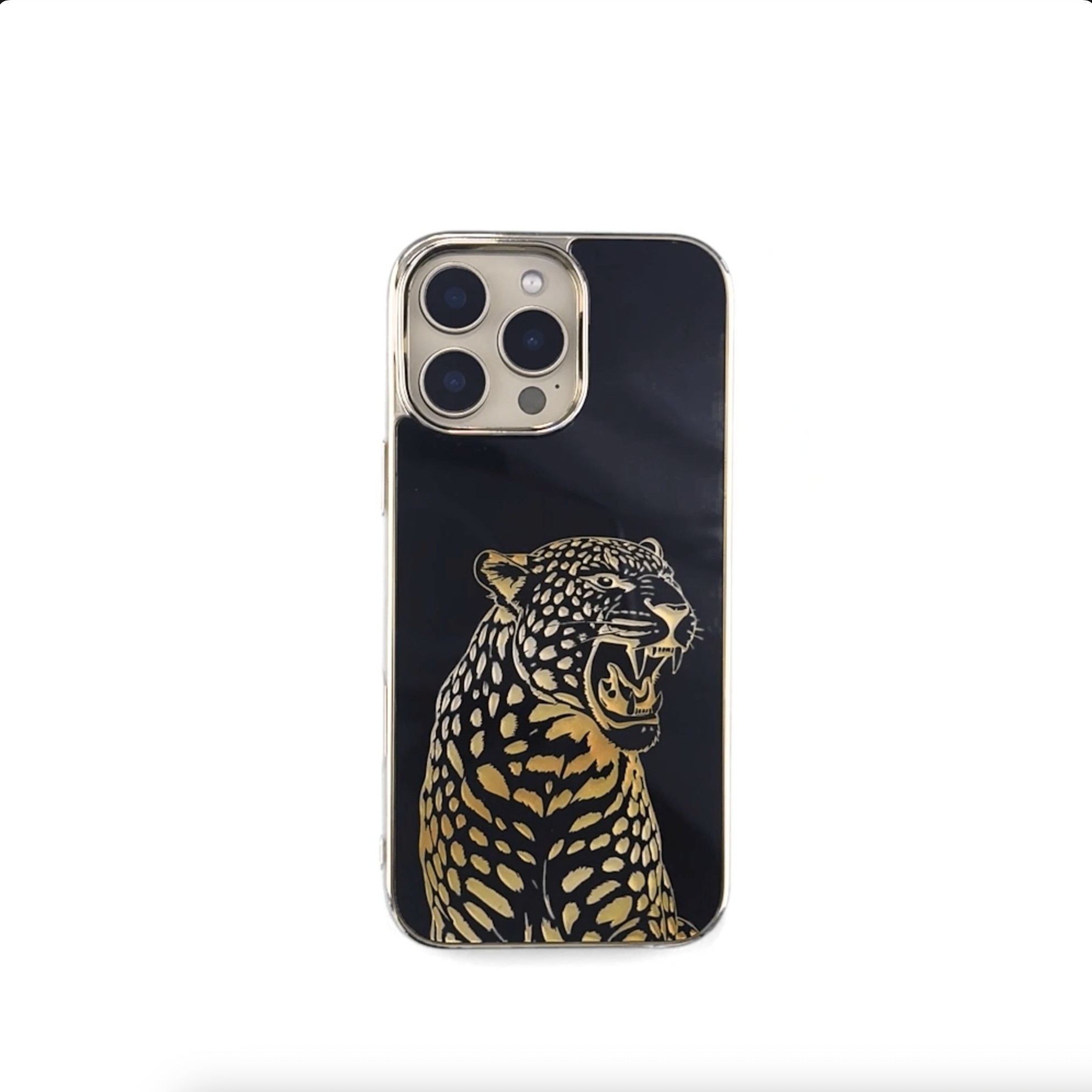 Etui do iPhone 16 Pro Max, Elite Glass z MagSafe, szklany tył, Golden Midnight, Ryczący Jaguar, złote