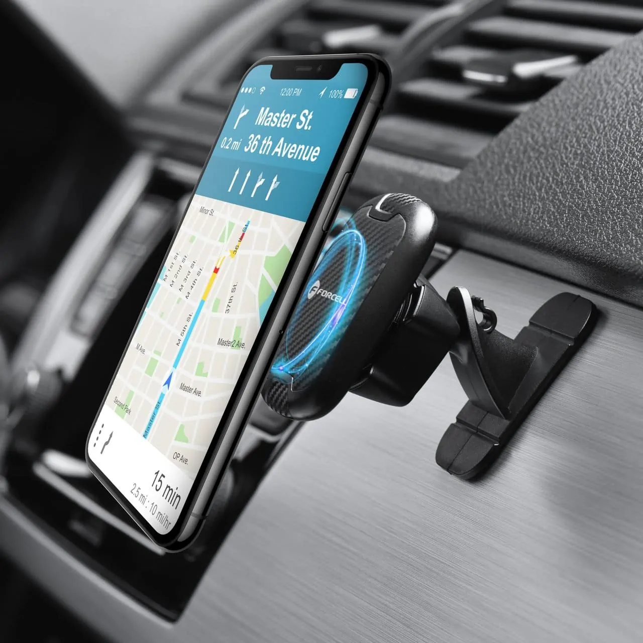 Uchwyt magnetyczny Carbon rotacja 360° na deskę/kokpit, czarny