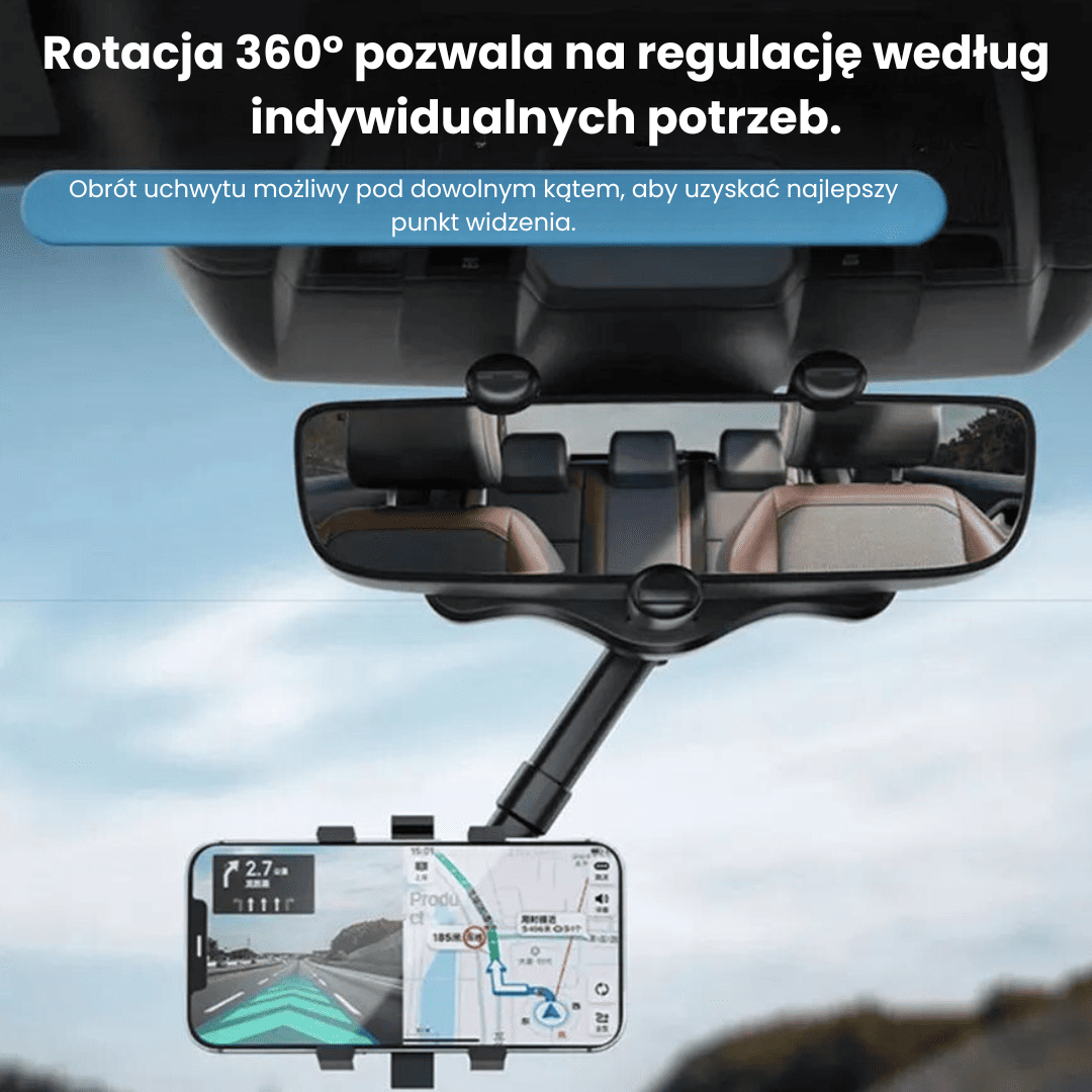 Uchwyt samochodowy regulowany na lusterko wsteczne, czarny