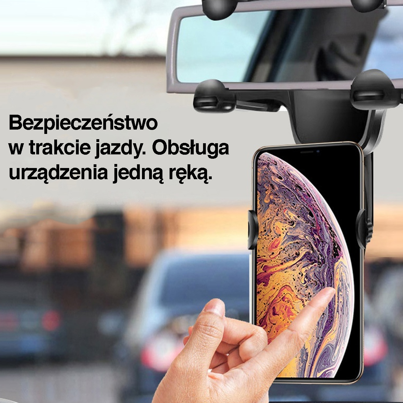 Uchwyt samochodowy 360 ° do telefonu na lusterko wsteczne, czarny