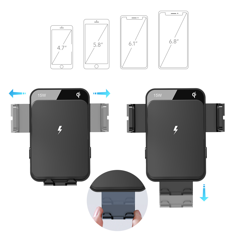 Uchwyt ładujacy 2w1, szybkie ładowanie bezprzewodowe 15W, do mocowania na szybę i do kratki wentylacyjnej