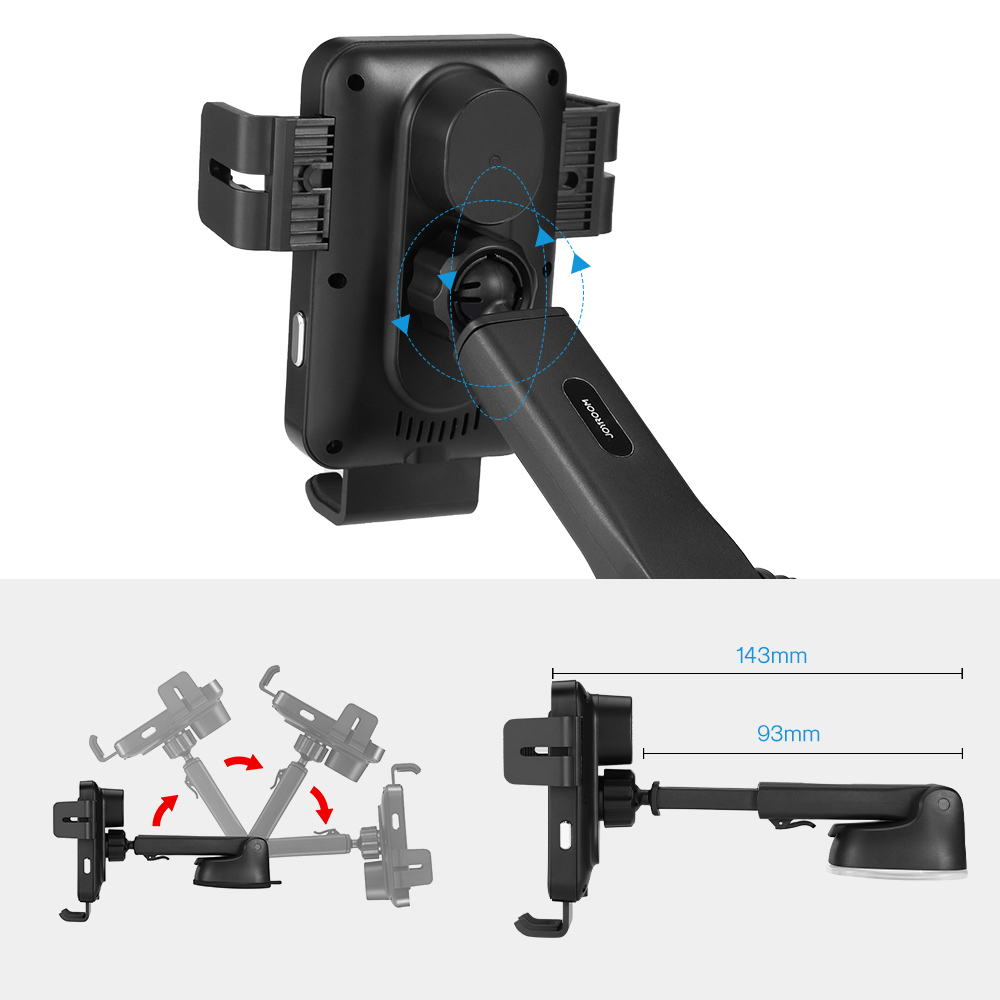 Uchwyt ładujacy 2w1, szybkie ładowanie bezprzewodowe 15W, do mocowania na szybę i do kratki wentylacyjnej