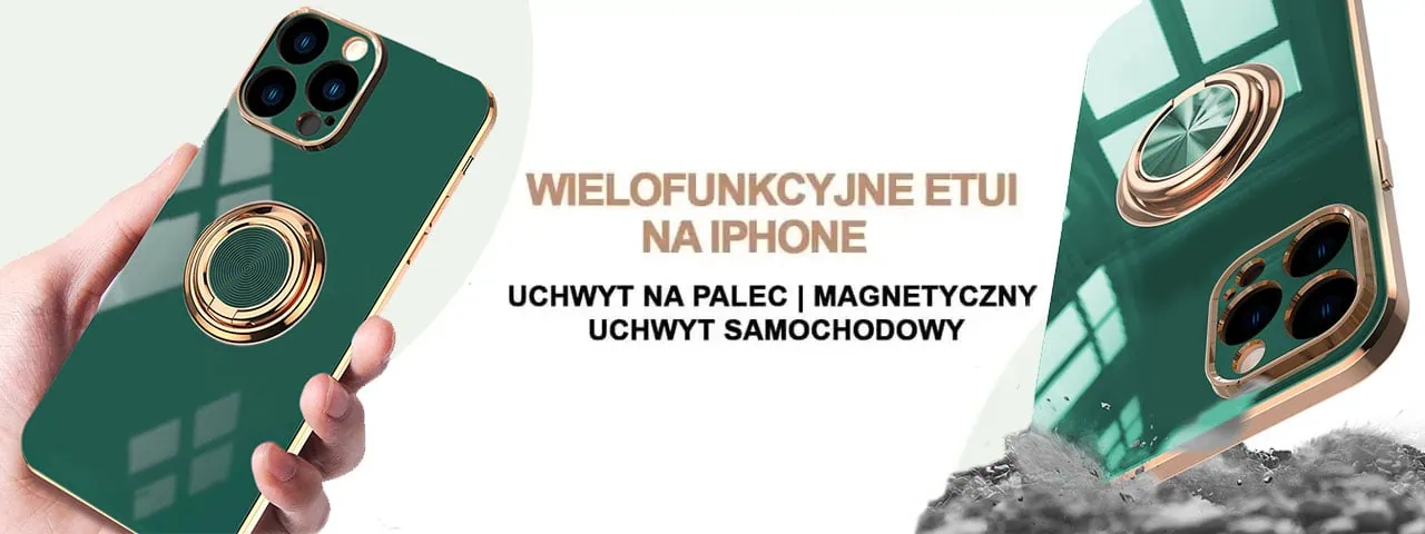 Etui do iPhone 13 Pro Max eleganckie, ze złotym, metalowym uchwytem i zdobieniami, zielone (OUTLET)