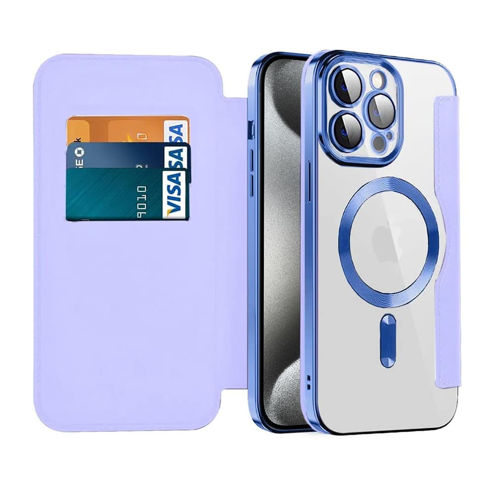 Etui iphone - typu książka book magsafe lens protect, z klapką, błękitny