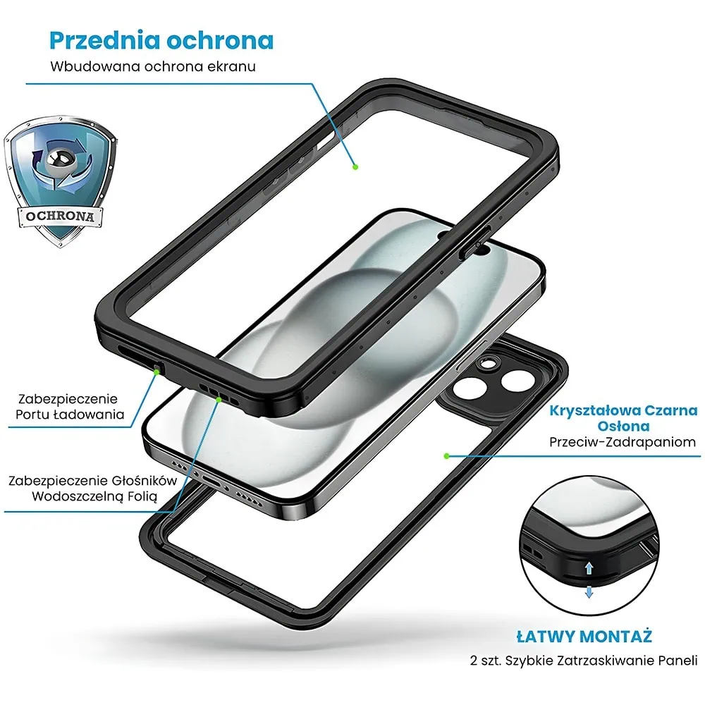 Obudowa wodoodporna do iphone, pacerna 360°, czarna