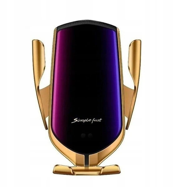 automatyczny uchwyt wysokiej jakości do samochodu z ładowaniem bezprzewodowym do kratki, złoty